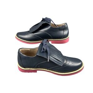 6th &M  Madison Brogues Navy Leather Pink Soles Size EU 35 Girls USA Size 3.5
